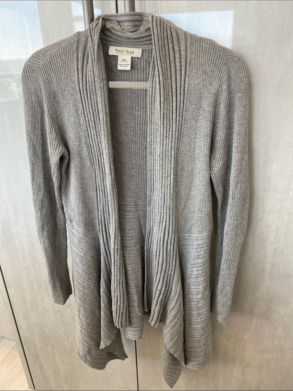 EUC White House Black Market Gray Ribbed Open-Front Drape Cardigan size XXS